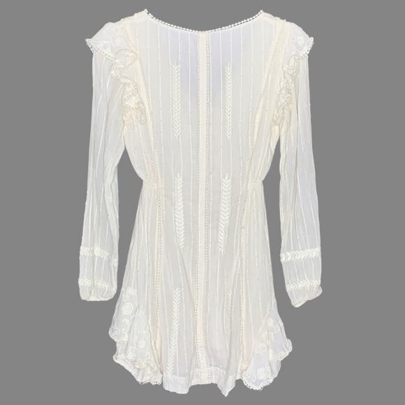 Free People 0 Ivory Isabella Mini Dress Ruffle Swing Long Sleeve Feminine - Picture 3 of 11